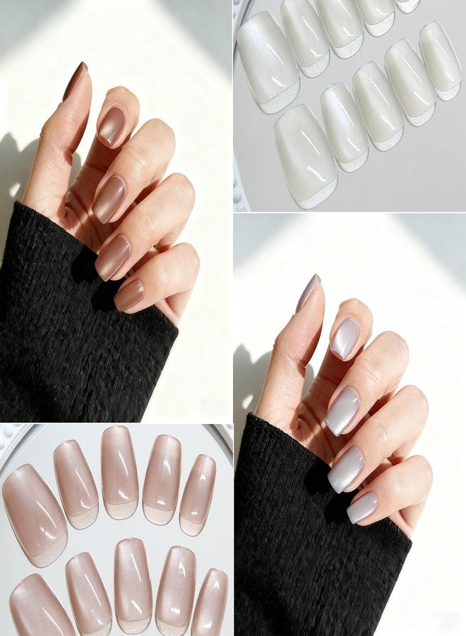 AIBEE Cat Eye Press on Nails-7 Colors Press On Nails Short Square 210Pcs Reusable Fake Nails Tips with 7pcs Glue Stickers for Daily Wear, Parties, Dates, Holidays, Fit Most Nail Sizes for Women Girls - Image 4